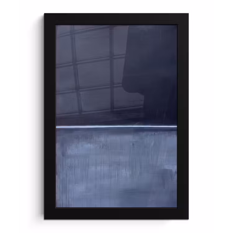 Abstract - Horizontale lijn - Minimalistisch - Donkerblauw - Kunst fotolijst zwart zonder passe partout klein -3d