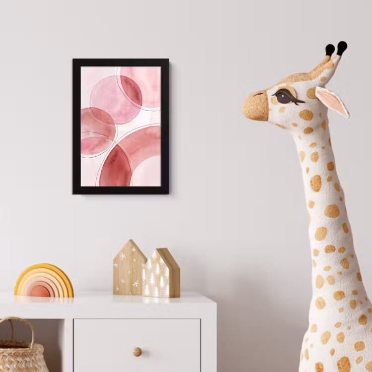 Abstract - Cirkels - Modern - Roze - Kunst fotolijst zwart zonder passe partout klein -usfeer4_kinderkamer