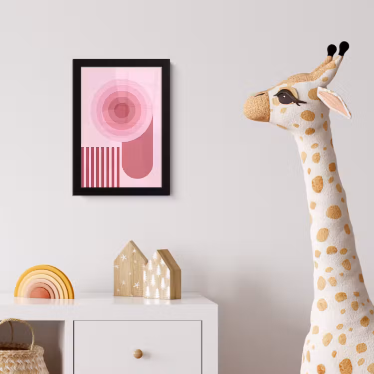 Abstract - Cirkels - Strepen - Modern - Roze fotolijst zwart zonder passe partout klein -usfeer4_kinderkamer