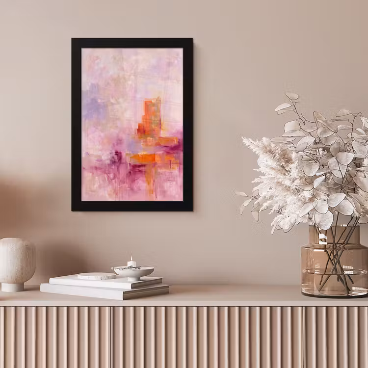 Abstract - Borstelstreken - Kunst - Paars - Goud fotolijst zwart zonder passe partout klein -sfeer5