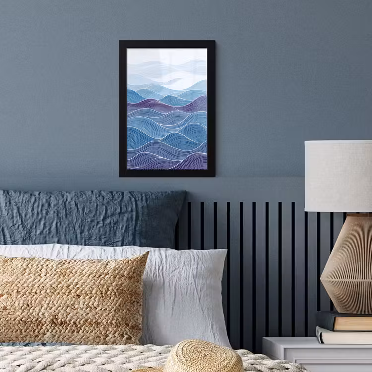 Abstract - Golven - Patroon - Blauw - Modern fotolijst zwart zonder passe partout klein -sfeer3