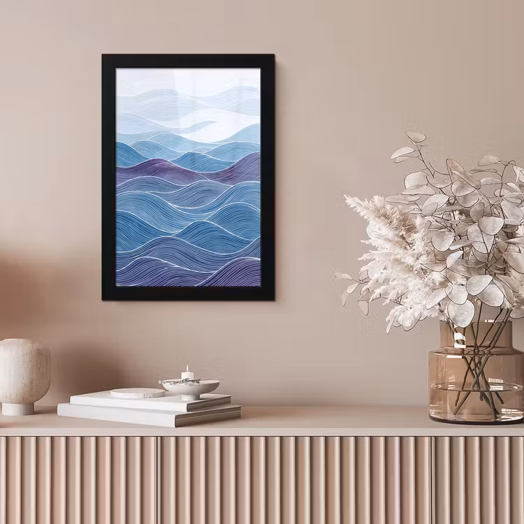 Abstract - Golven - Patroon - Blauw - Modern fotolijst zwart zonder passe partout klein -sfeer5