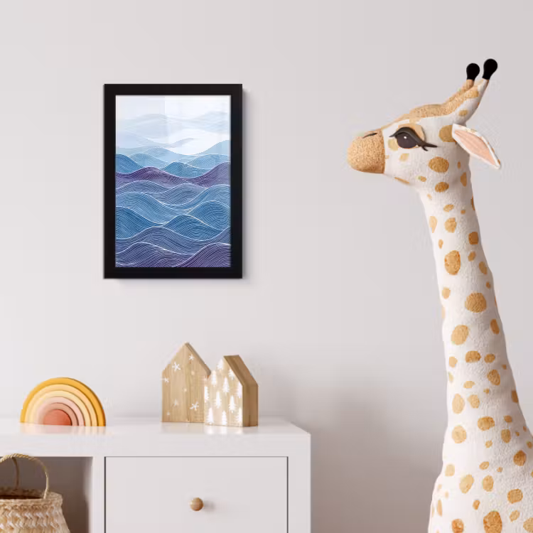 Abstract - Golven - Patroon - Blauw - Modern fotolijst zwart zonder passe partout klein -usfeer4_kinderkamer