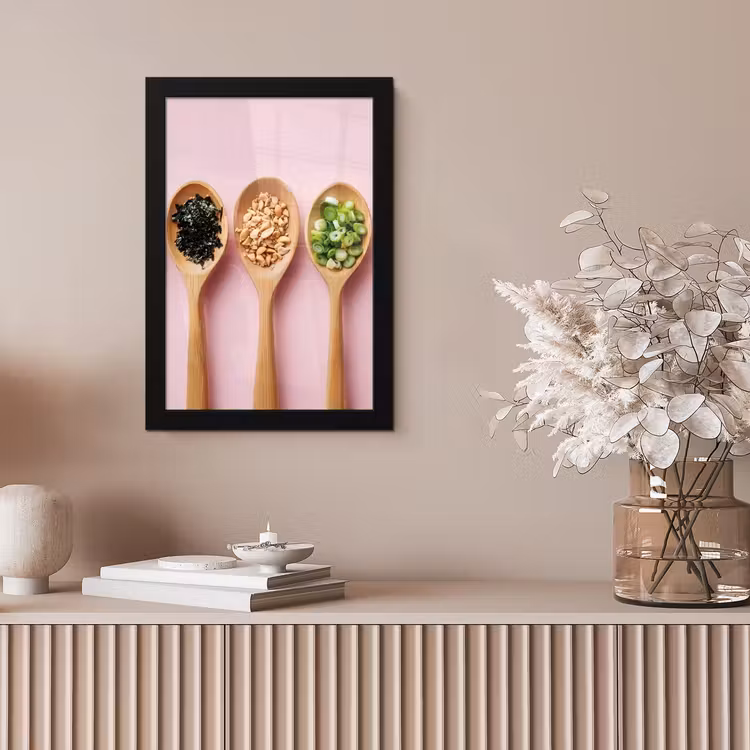 Ingrediënten - Lepels - Hout - Roze fotolijst zwart zonder passe partout klein -sfeer5