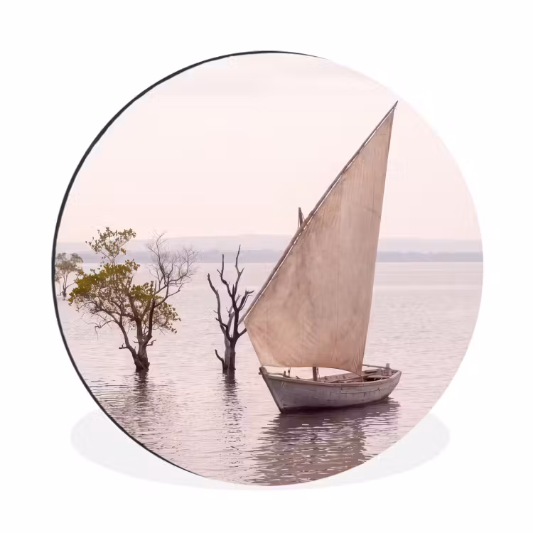 Boot - Zeil - Water - Tropisch - Natuur Wandcirkel aluminium klein -3d