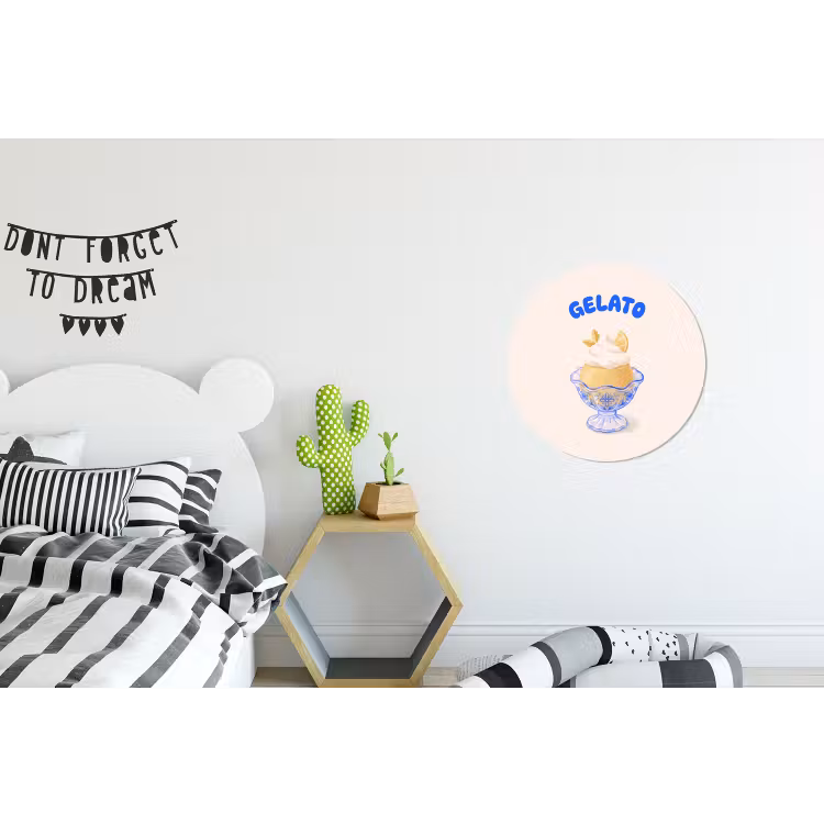 IJs - Citroen - Illustratie - Geel - Dessert Wandcirkel aluminium klein -kinderkamer