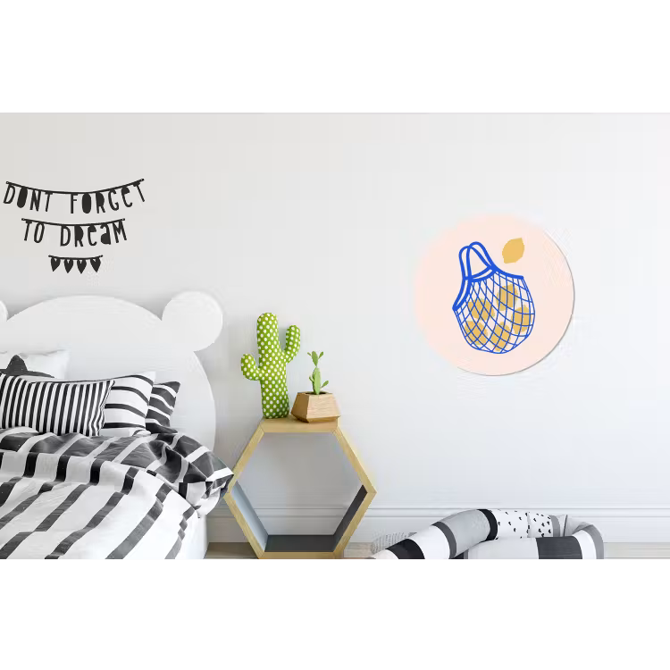 Eten - Citroen - Boodschappen - Abstract - Geel - Blauw Wandcirkel aluminium klein -kinderkamer