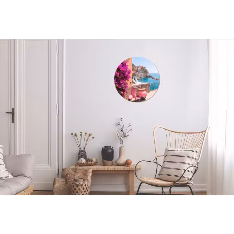 Voertuig - Roze - Kust - Zomer - Reizen Wandcirkel aluminium klein -woonkamer