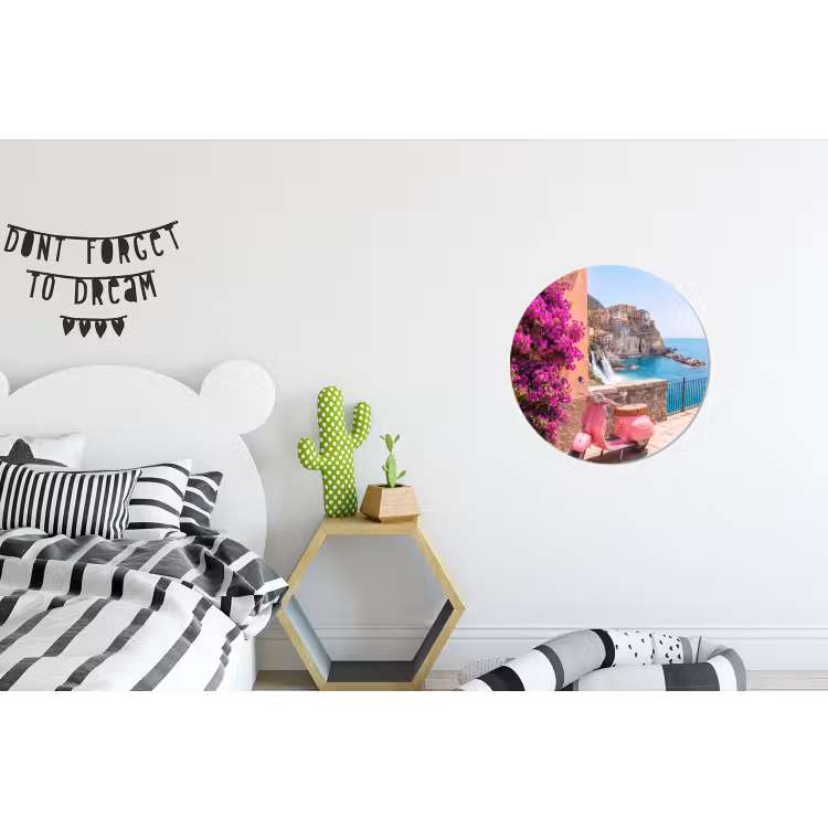 Voertuig - Roze - Kust - Zomer - Reizen Wandcirkel aluminium klein -kinderkamer