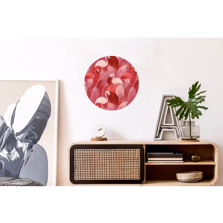Flamingo - Botanisch - Elegant - Roze - Rood Wandcirkel aluminium klein 190 -kantoor