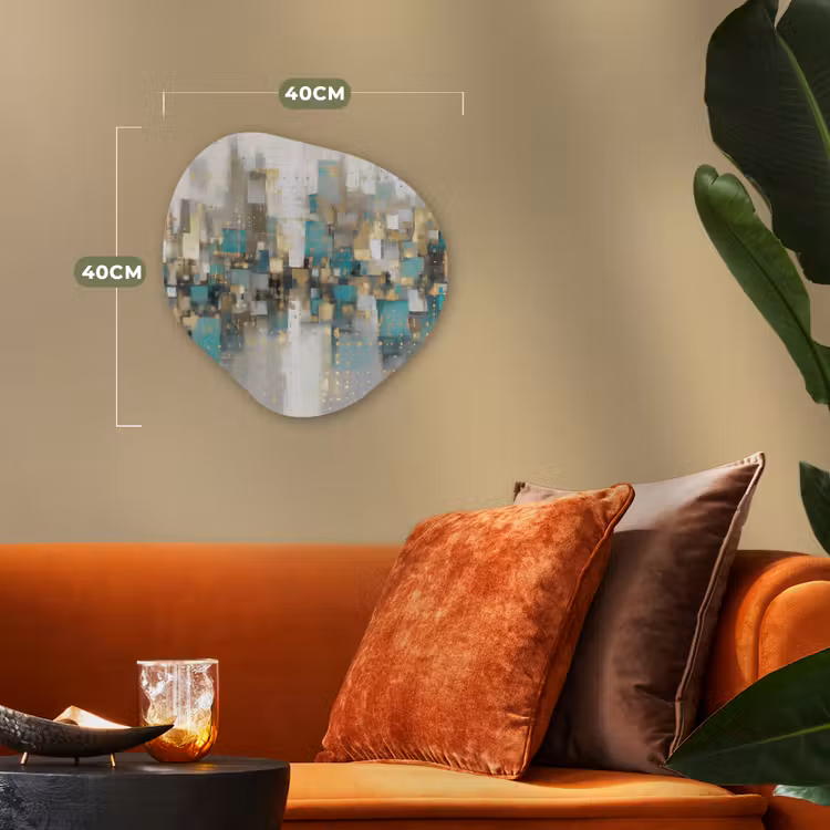 Abstract - Blokken - Goud - Skyline Wandcirkel Organisch Forex 3mm klein -sfeer3