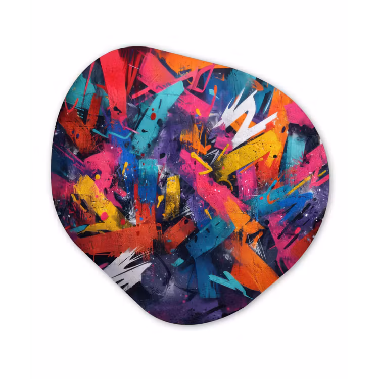 Abstract - Explosie - Neonkleuren Wandcirkel Organisch Forex 3mm klein -3d