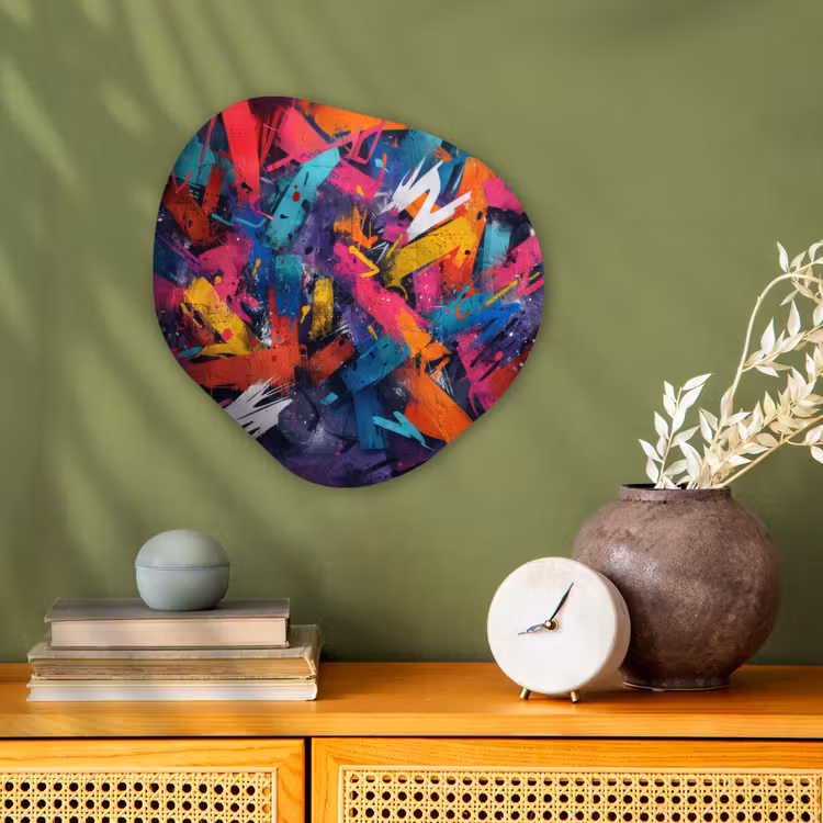 Abstract - Explosie - Neonkleuren Wandcirkel Organisch Forex 3mm klein -sfeer2