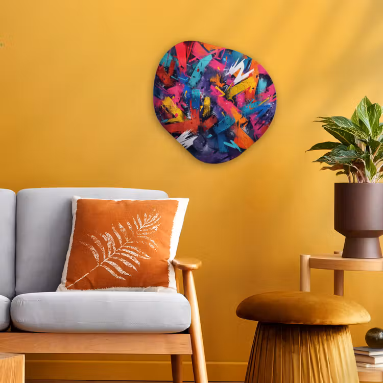 Abstract - Explosie - Neonkleuren Wandcirkel Organisch Forex 3mm klein -sfeer4