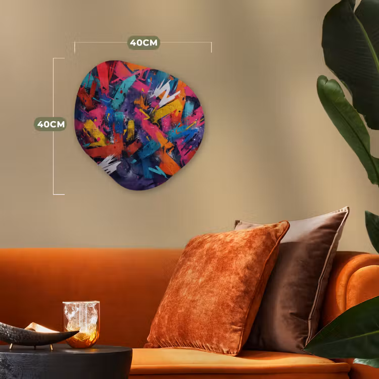 Abstract - Explosie - Neonkleuren Wandcirkel Organisch Forex 3mm klein -sfeer3