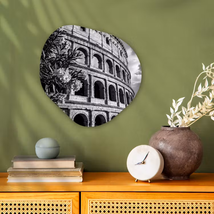 Architectuur - Colosseum - Rome - Historisch - Zwart-wit Wandcirkel Organisch Forex 3mm klein -sfeer2