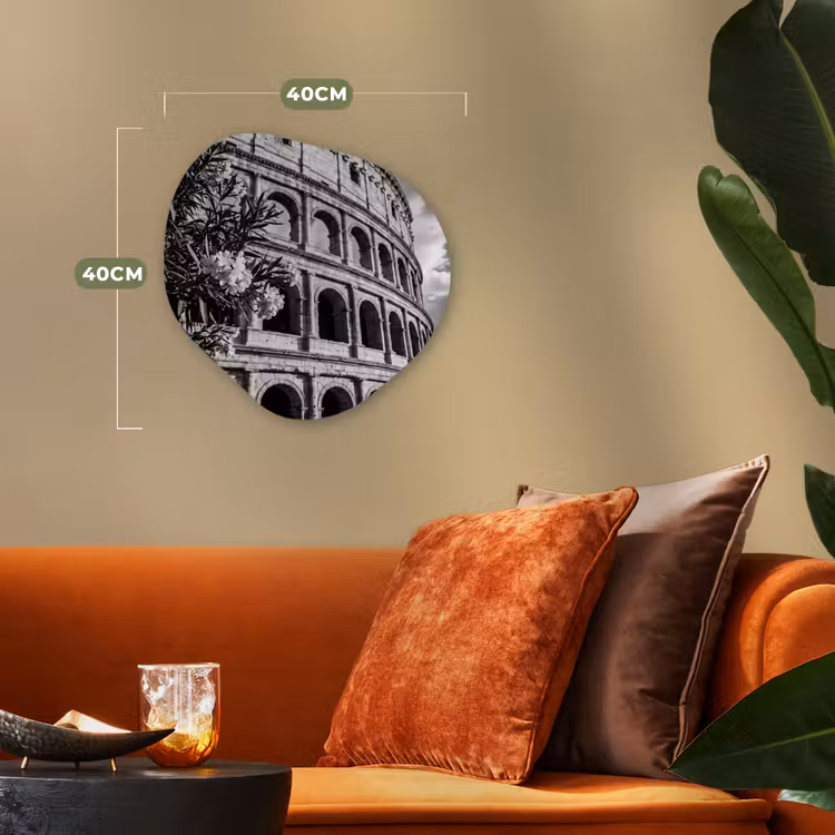 Architectuur - Colosseum - Rome - Historisch - Zwart-wit Wandcirkel Organisch Forex 3mm klein -sfeer3