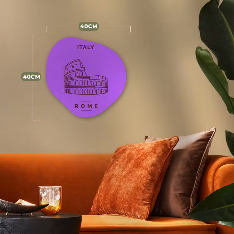Architectuur - Colosseum - Rome - Minimalistisch - Paars Wandcirkel Organisch Forex 3mm klein -sfeer3
