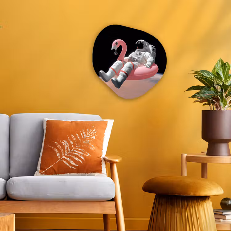 Astronaut - Flamingo - Zwemband - Roze Wandcirkel Organisch Forex 3mm klein -sfeer4