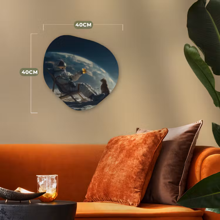 Astronaut - Kat - Glas - Stoel Wandcirkel Organisch Forex 3mm klein -sfeer3