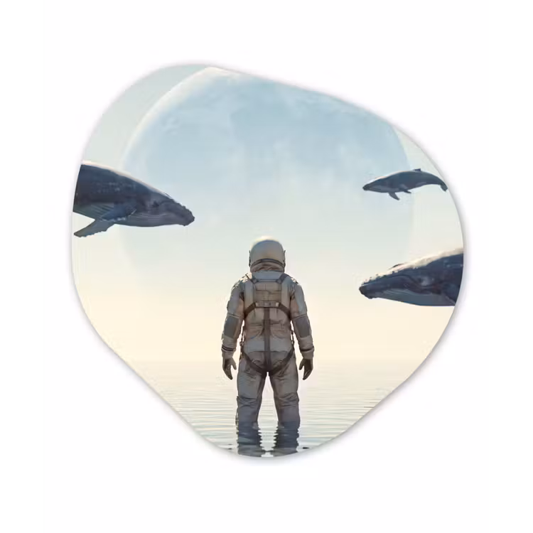Forexbild Organische Form - Astronaut – Wal – Fantasie - Ruimtevaarder - Walvis - Fantasie Wandcirkel Organisch Forex 3mm klein