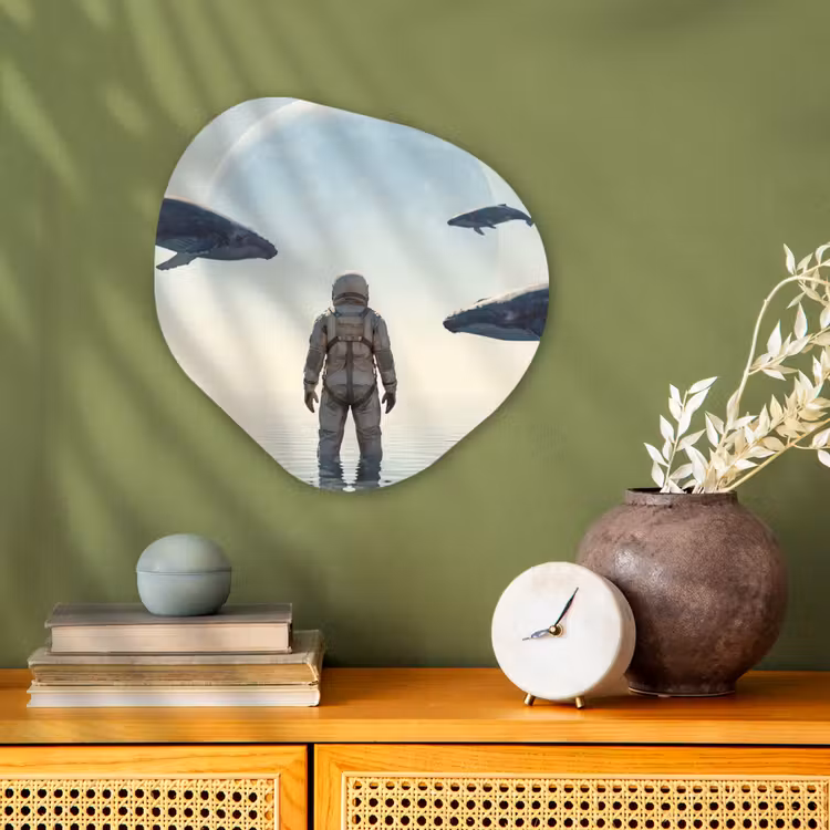 Forexbild Organische Form - Astronaut – Wal – Fantasie - Ruimtevaarder - Walvis - Fantasie Wandcirkel Organisch Forex 3mm klein