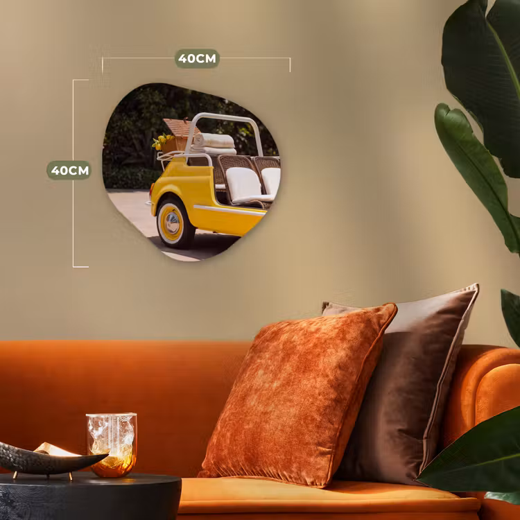 Auto - Picknick - Zomer - Geel Wandcirkel Organisch Forex 3mm klein -sfeer3