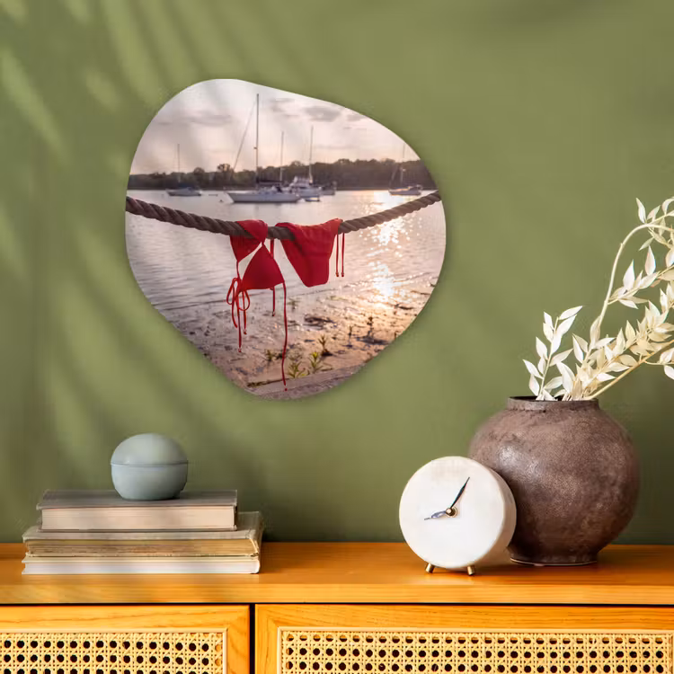 Badkleding - Rood - Zomer - Water - Zonsondergang Wandcirkel Organisch Forex 3mm klein -sfeer2