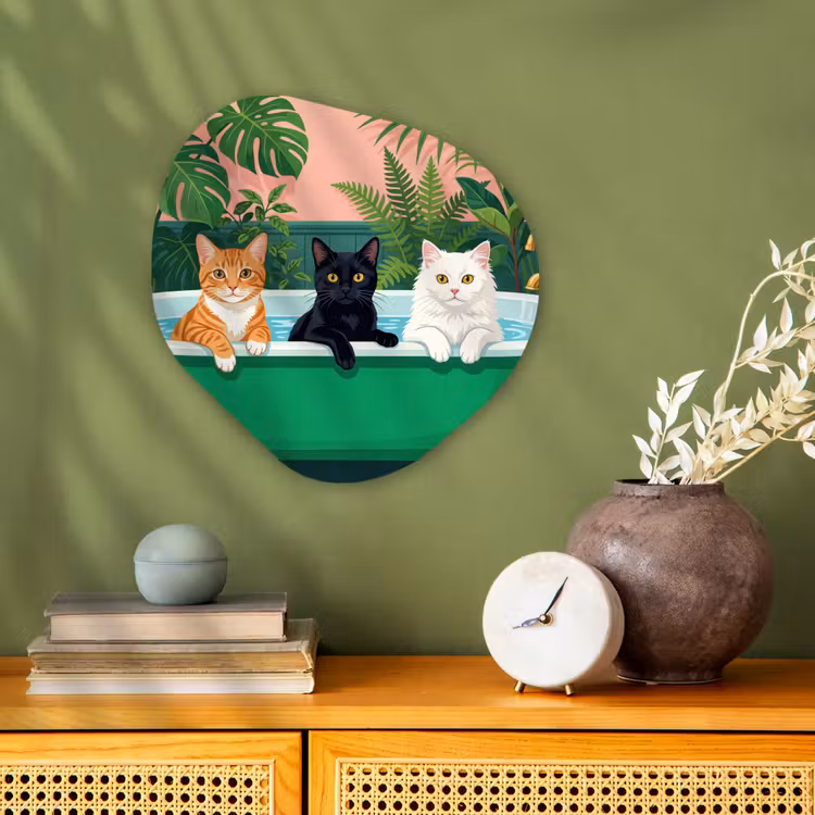 Badkamer - Kattenparade - Kleurrijk Wandcirkel Organisch Forex 3mm klein -sfeer2