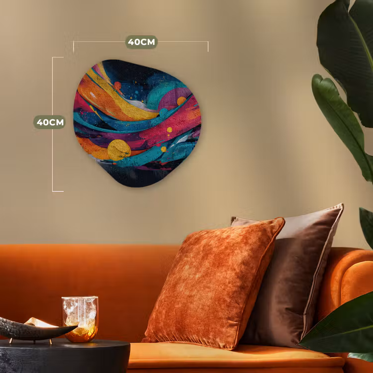 Banen - Golven - Kleurrijk - Abstract Wandcirkel Organisch Forex 3mm klein -sfeer3