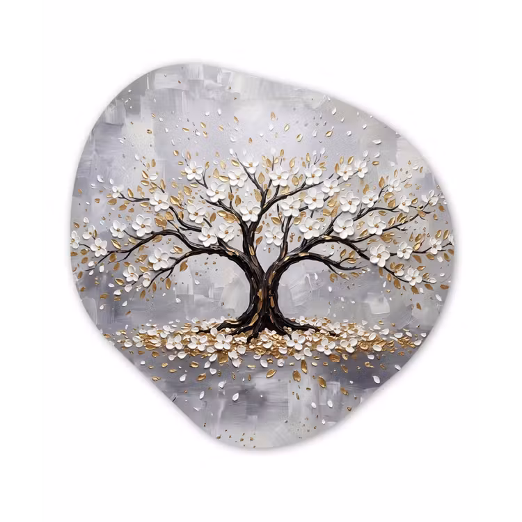 Boom - Bloemen - Natuur - Abstract - Wit Wandcirkel Organisch Forex 3mm klein -3d