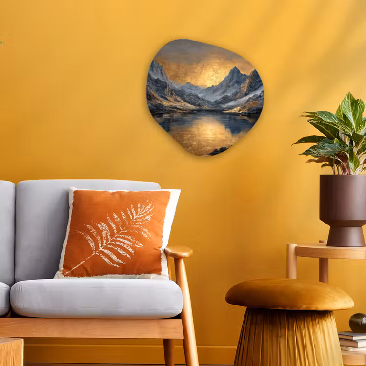Berglandschap met Gouden Zonsondergang Wandcirkel Organisch Forex 3mm klein -sfeer4
