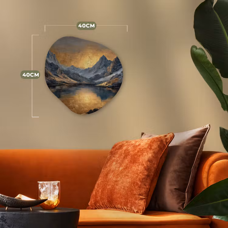 Berglandschap met Gouden Zonsondergang Wandcirkel Organisch Forex 3mm klein -sfeer3