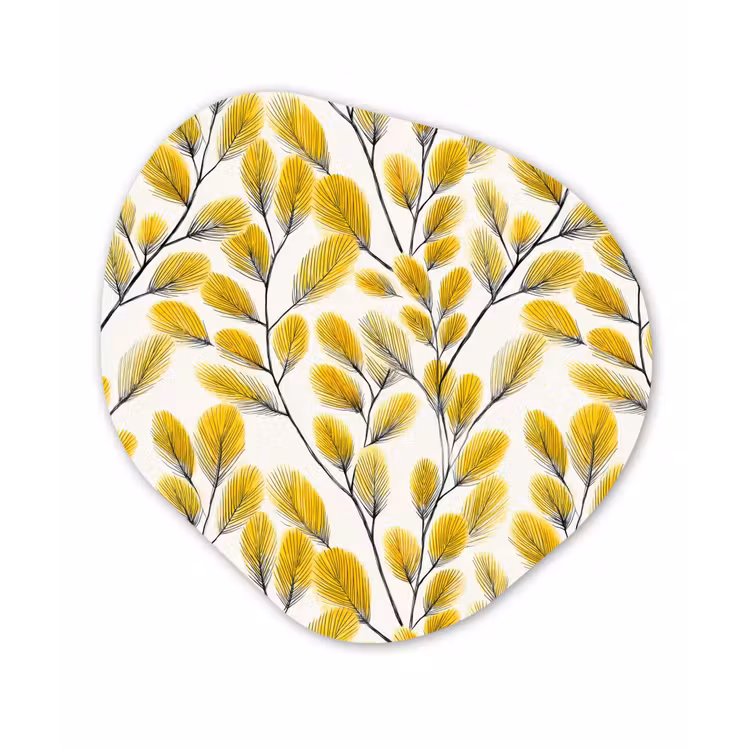 Bladeren - Botanisch - Elegant - Geel - Zwart Wandcirkel Organisch Forex 3mm klein 629 -3d