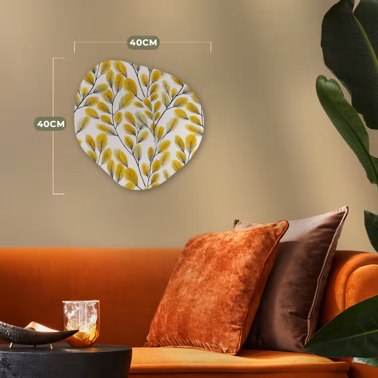 Bladeren - Botanisch - Elegant - Geel - Zwart Wandcirkel Organisch Forex 3mm klein 629 -sfeer3