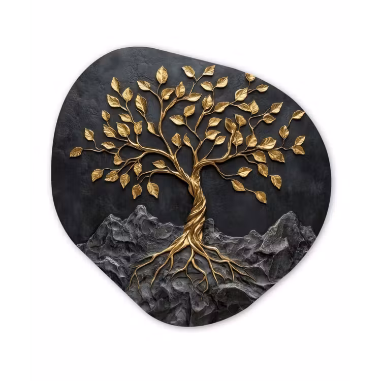 Bladeren - Goud - Boom - Rots Wandcirkel Organisch Forex 3mm klein -3d