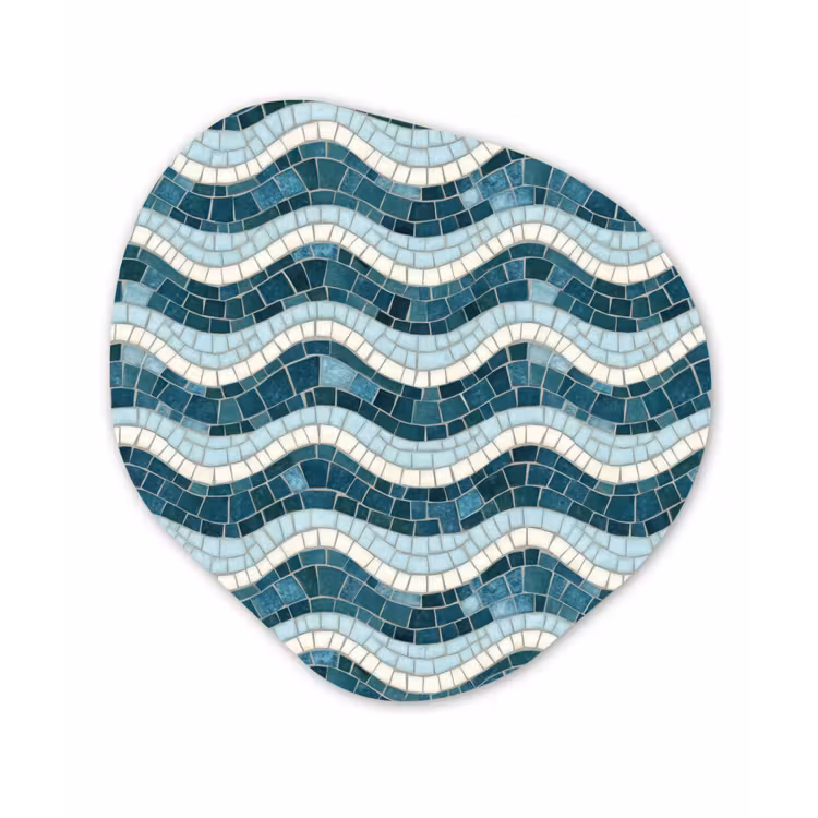 Blauw - Wit - Mozaïek - Golvend Wandcirkel Organisch Forex 3mm klein 629 -3d