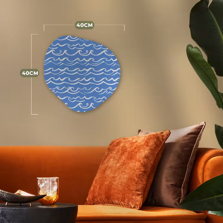 Blauw - Wit - Simpel - Getekend - Golven Wandcirkel Organisch Forex 3mm klein 629 -sfeer3