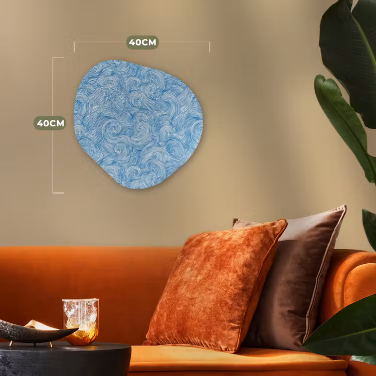 Blauw - Wit - Spiraal - Golven - Lijnen Wandcirkel Organisch Forex 3mm klein 629 -sfeer3
