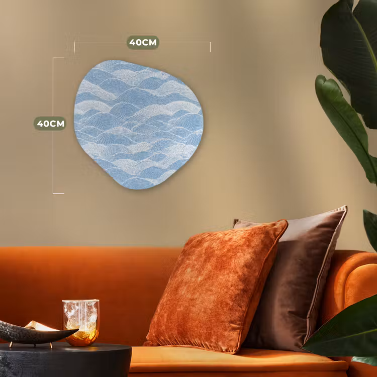 Blauw - Wit - Golven - Getekend Wandcirkel Organisch Forex 3mm klein 629 -sfeer3
