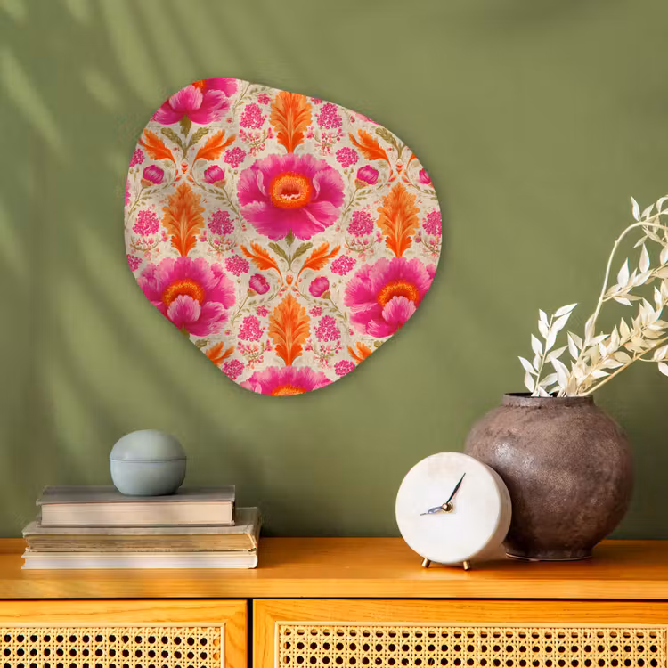 Bloemen - Barok - Roze - Oranje Wandcirkel Organisch Forex 3mm klein 629 -sfeer2