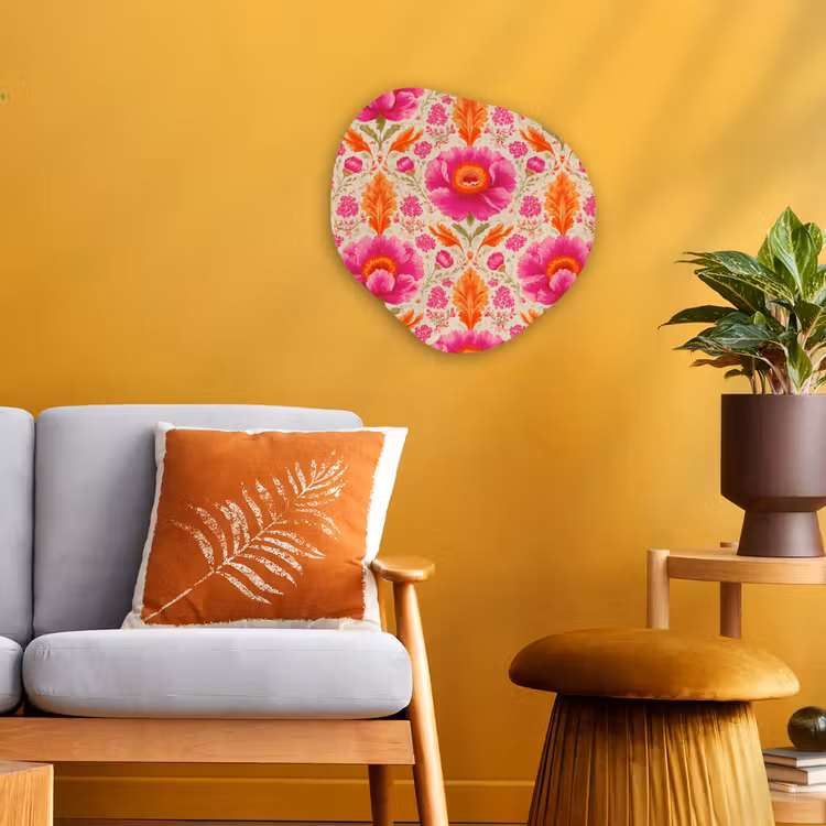 Bloemen - Barok - Roze - Oranje Wandcirkel Organisch Forex 3mm klein 629 -sfeer4