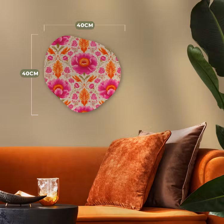 Bloemen - Barok - Roze - Oranje Wandcirkel Organisch Forex 3mm klein 629 -sfeer3