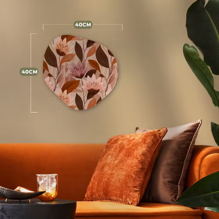 Bloemen - Bladeren - Bruin Wandcirkel Organisch Forex 3mm klein 629 -sfeer3