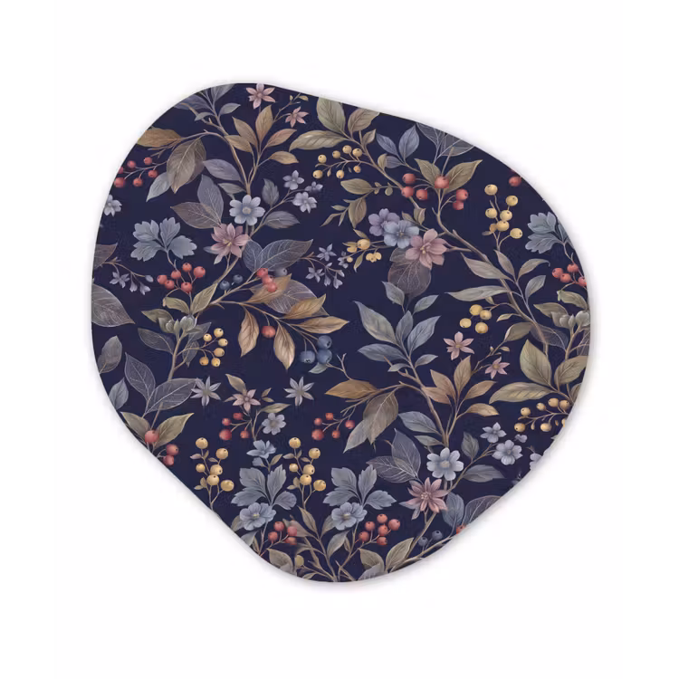 Bloemen - Bladeren - Patroon - Botanisch - Donkerblauw Wandcirkel Organisch Forex 3mm klein -3d