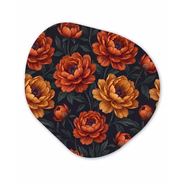 Bloemen - Bladeren - Natuur - Modern - Oranje Wandcirkel Organisch Forex 3mm klein -3d