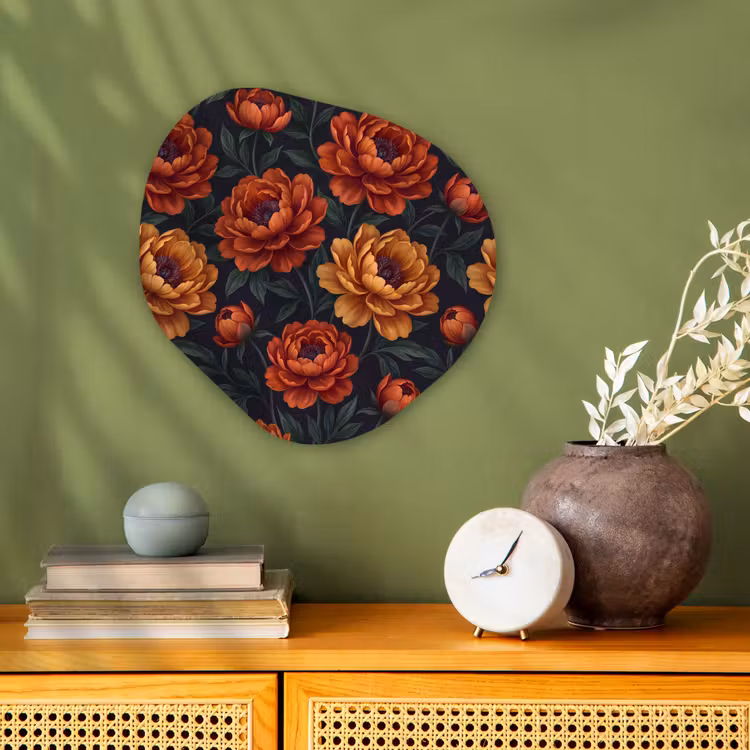 Bloemen - Bladeren - Natuur - Modern - Oranje Wandcirkel Organisch Forex 3mm klein -sfeer2