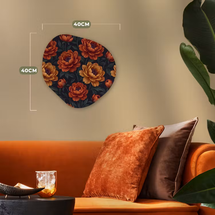 Bloemen - Bladeren - Natuur - Modern - Oranje Wandcirkel Organisch Forex 3mm klein -sfeer3