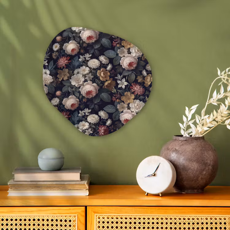 Bloemen - Boeket - Botanisch - Vintage - Donkere achtergrond Wandcirkel Organisch Forex 3mm klein -sfeer2