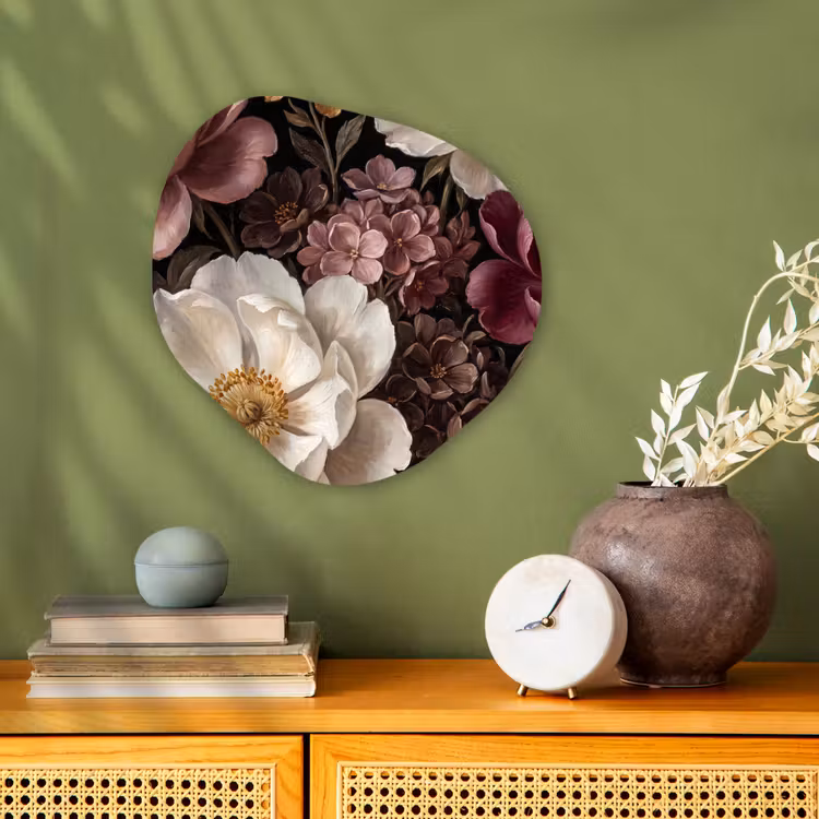 Bloemen - Boeket - Klassiek - Donker - Rood Wandcirkel Organisch Forex 3mm klein -sfeer2